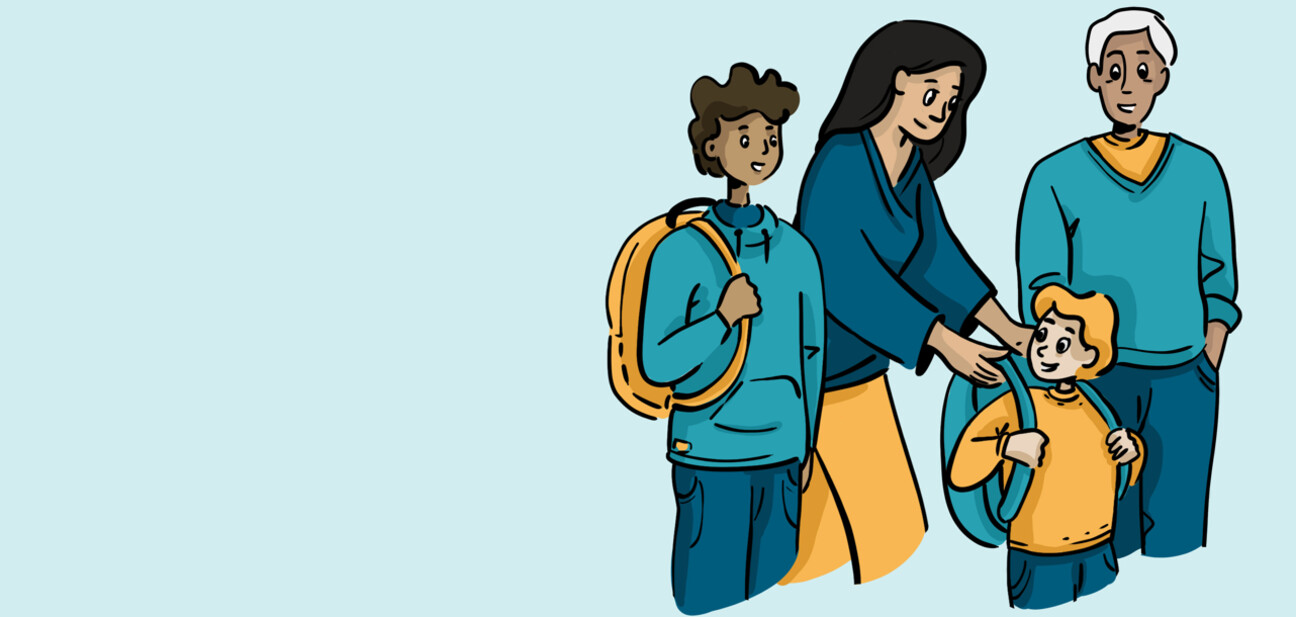 Une mère, son père et ses deux enfants